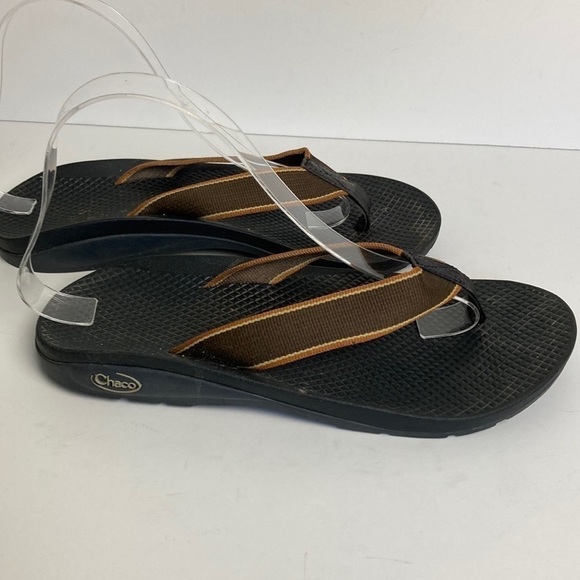 Chaco Vibram Flip Flops Sandals Brown Tan Orange Stripe Gorpcore Hiking Scandi main image 5